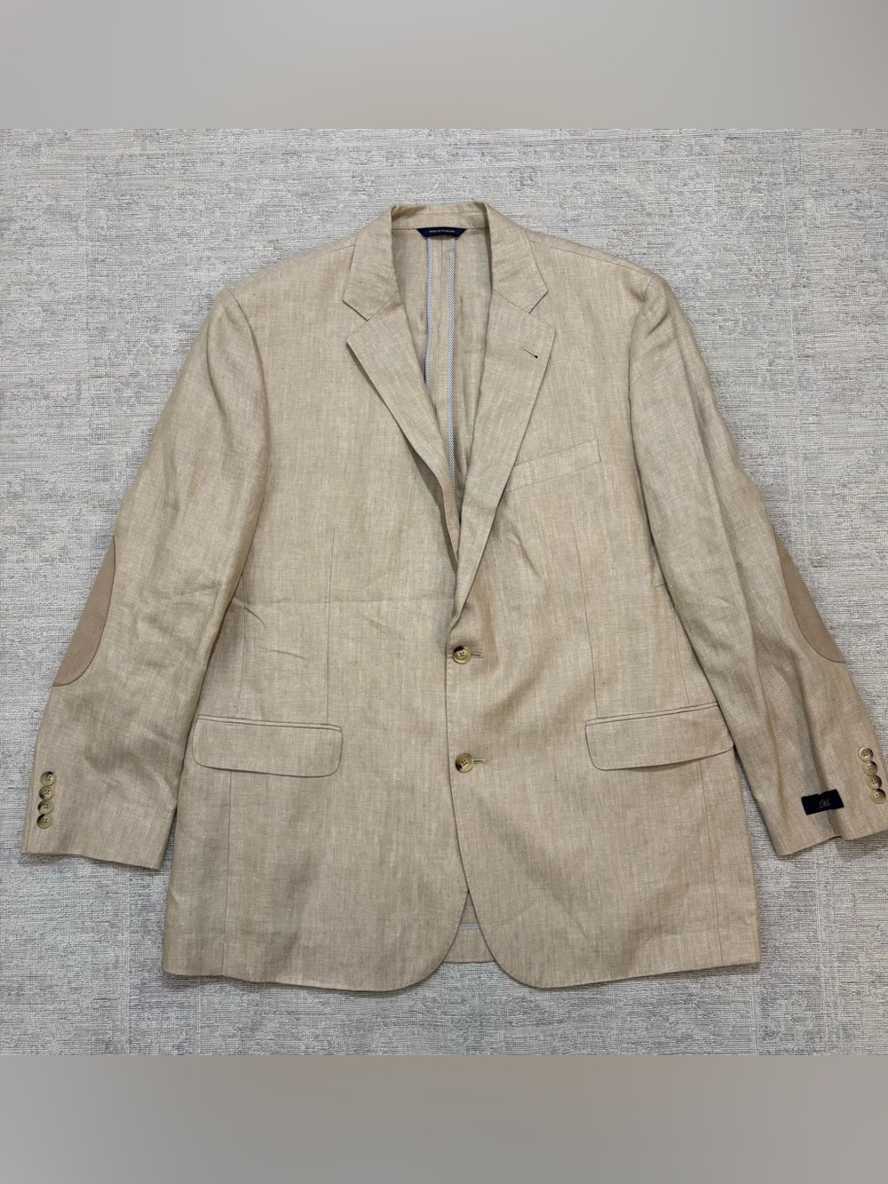 Brooks Brothers 1818 Madison Irish Linen Beige Blazer Size 46L NWT Suede Elbows